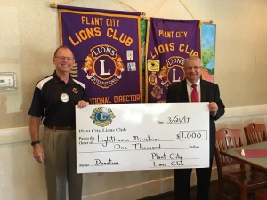 Plant City Lions Club Presented Steve Turbeville From Lighthouse Ministries With A Donation Check